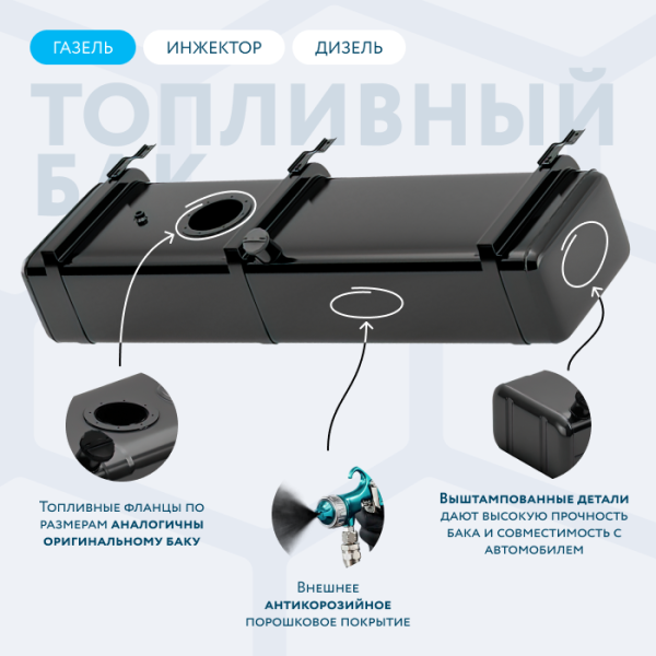 Купить Бензобак 120 литров Газель инжектор / дизель АНТИКОР Бензобак 120 литров Газель инжектор / дизель АНТИКОР